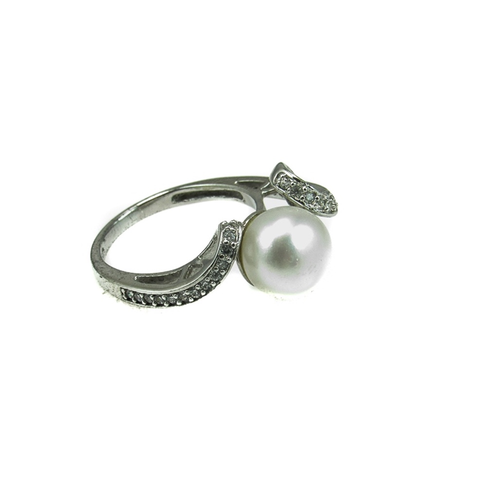 Sortija Plata rodiada con Perla cultivada y Circonitas 2
