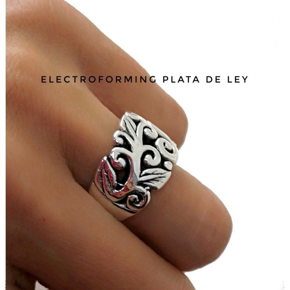 Anillo figuras hojas de Plata de ley envejecida 1
