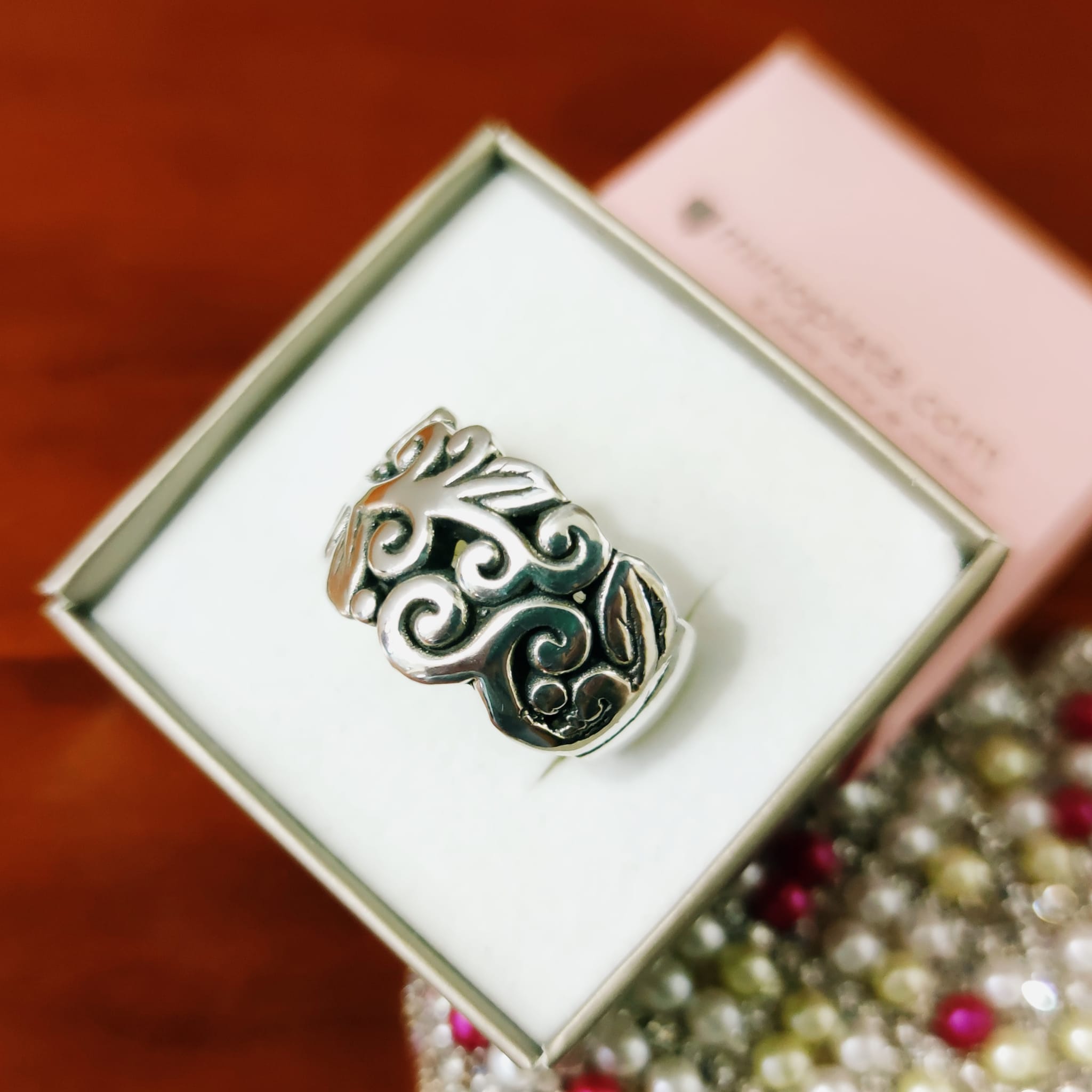 Anillo figuras hojas de Plata de ley envejecida 2