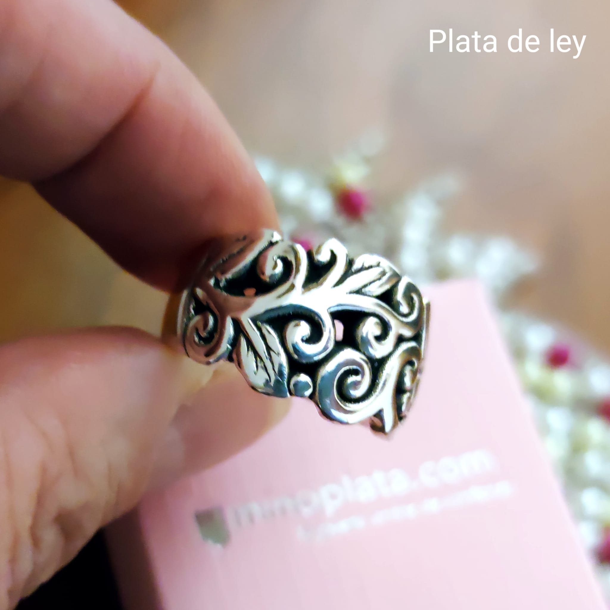 Anillo figuras hojas de Plata de ley envejecida 3