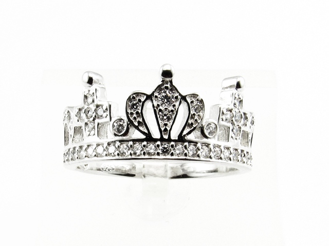 Anillo corona de Plata rodiada con Circonitas microengastadas
