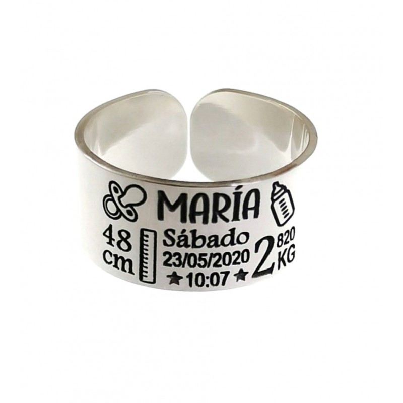 Anillo unisex nacimiento de Plata de ley personalizado