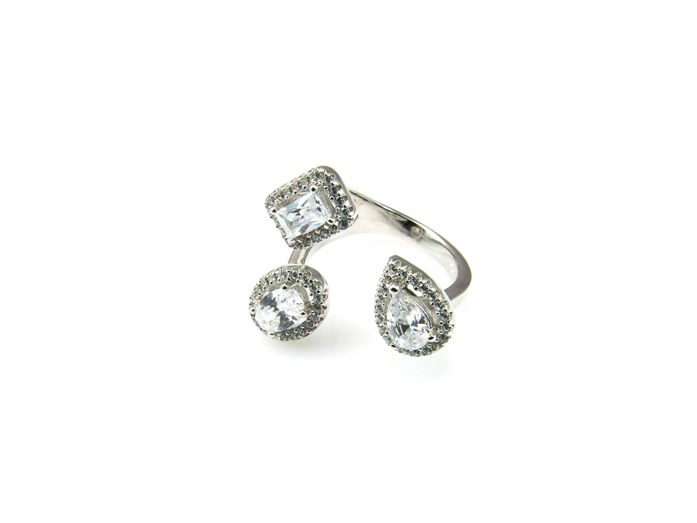 Anillo abierto en Plata rodiada figuras decoradas con Circonitas 1