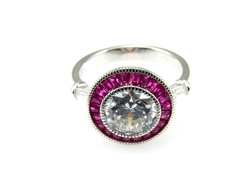 Anillo de mujer en Plata rodiada y Circonitas blancas y fucsias