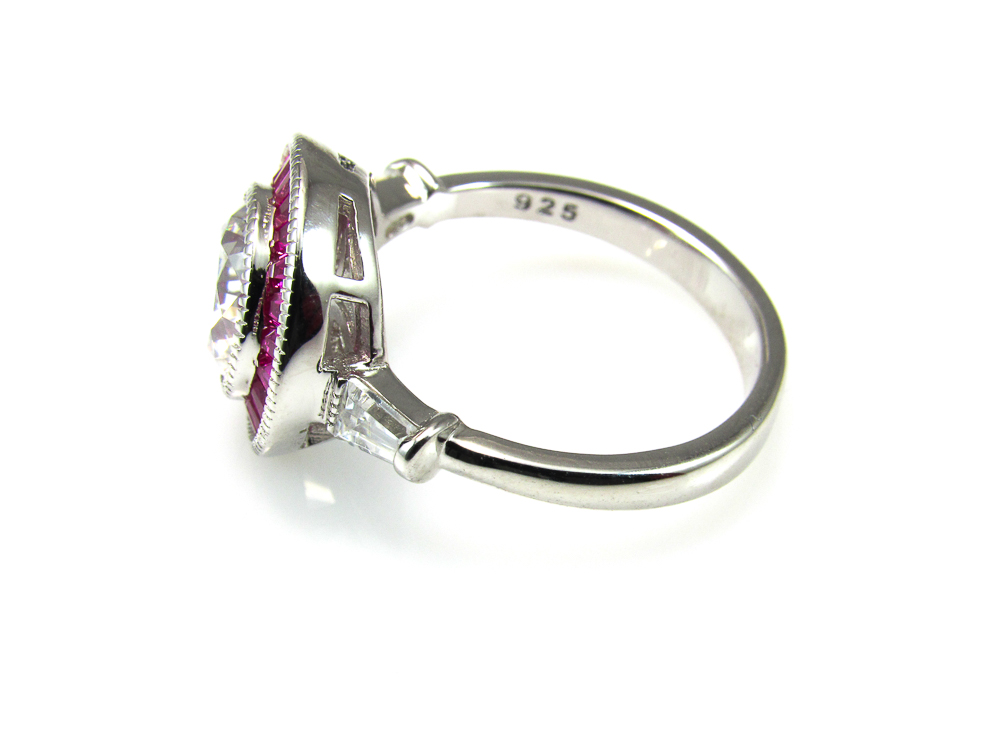 Anillo de mujer en Plata rodiada y Circonitas blancas y fucsias 1