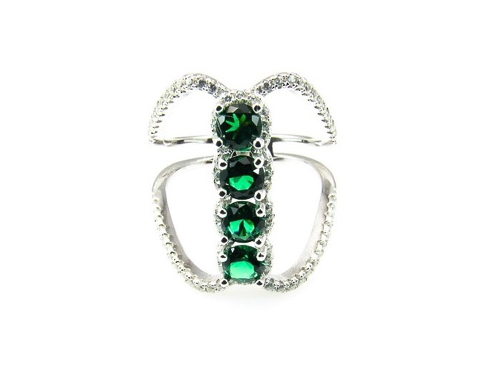 Anillo mujer en Plata rodiada con Circonitas verdes y blancas