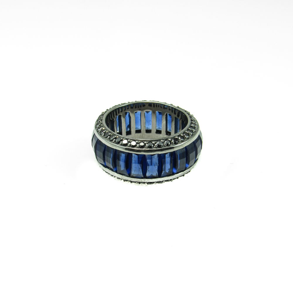 Sortija de Plata y Rutenio cristal azul con Circonitas negras 2