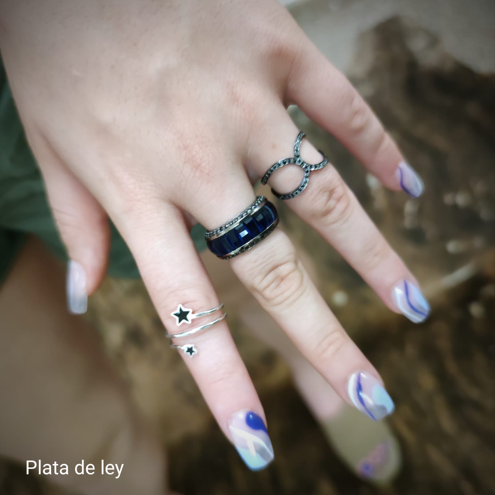 Sortija de Plata y Rutenio cristal azul con Circonitas negras 4