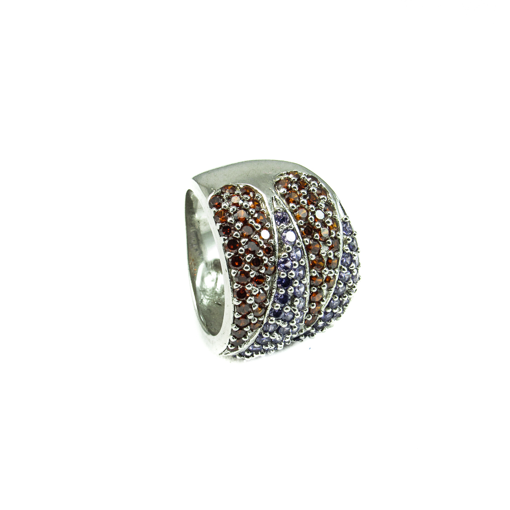 Anillo de Plata Rodiada y Circonitas Rojas y Moradas 2