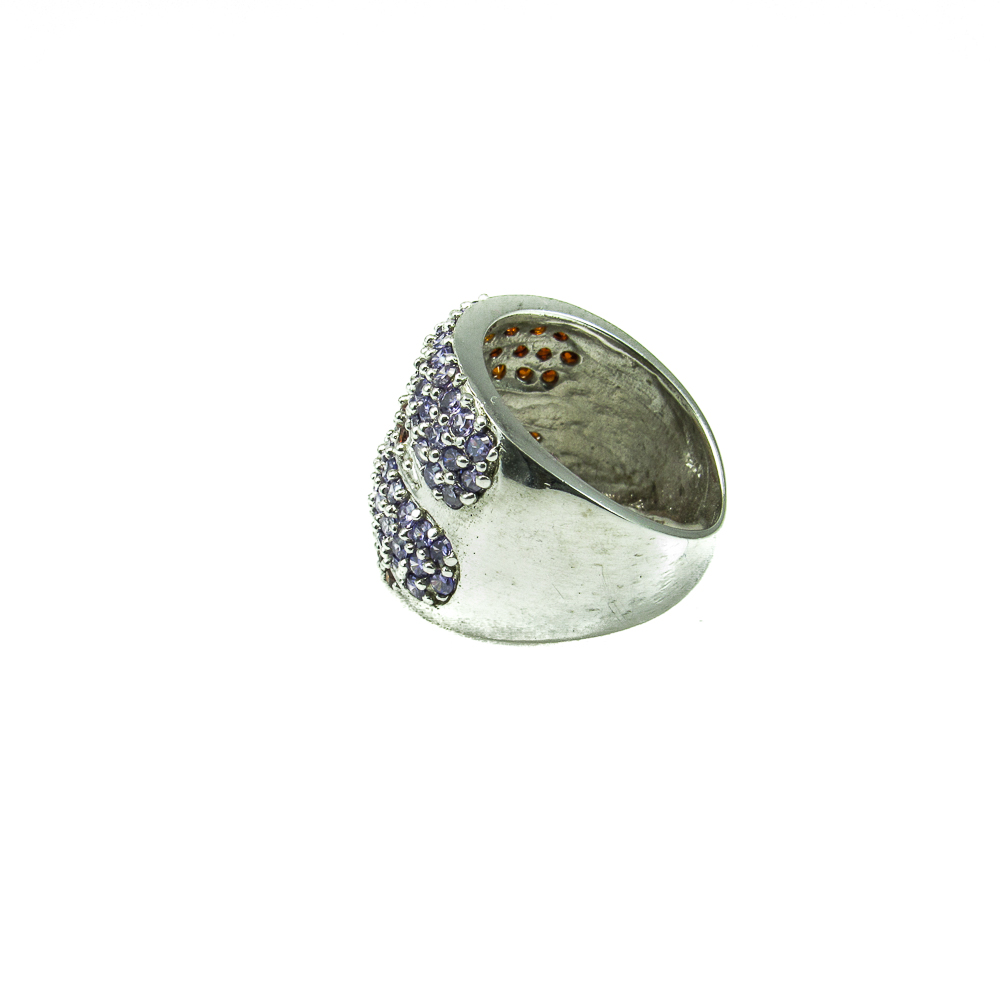 Anillo de Plata Rodiada y Circonitas Rojas y Moradas 3