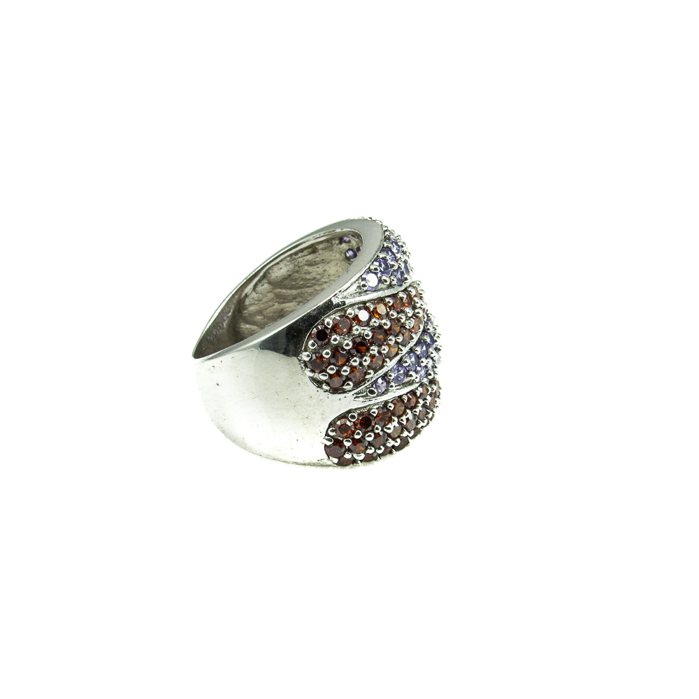 Anillo de Plata Rodiada y Circonitas Rojas y Moradas 4