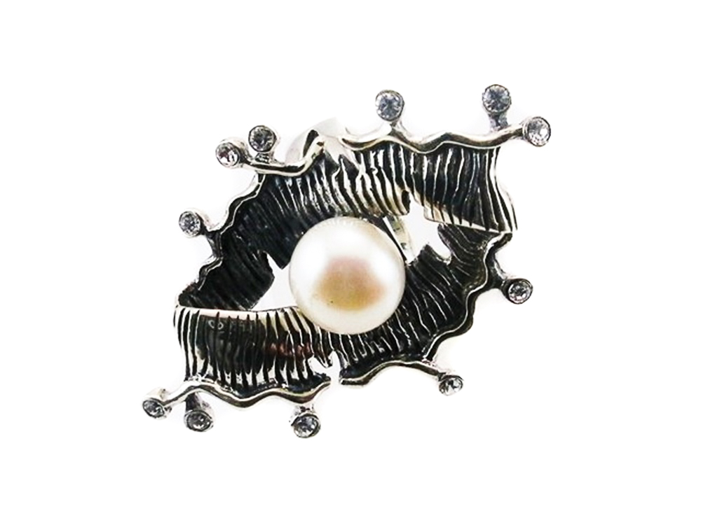 Anillo Plata de ley vieja con Perla y Circonitas blancas