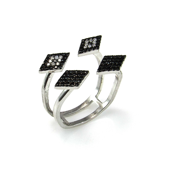 Anillo de mujer abierto en Plata de ley rodiada y Circonitas
