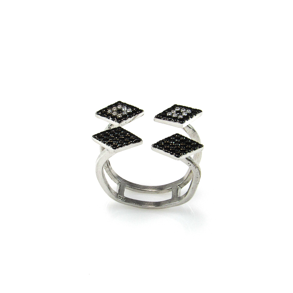 Anillo de mujer abierto en Plata de ley rodiada y Circonitas 2