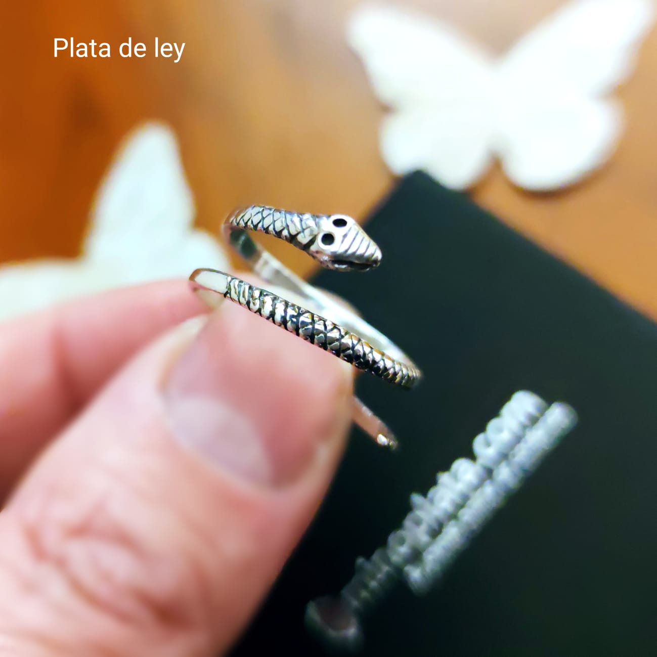 Anillo serpiente fina de Plata de ley vieja 2