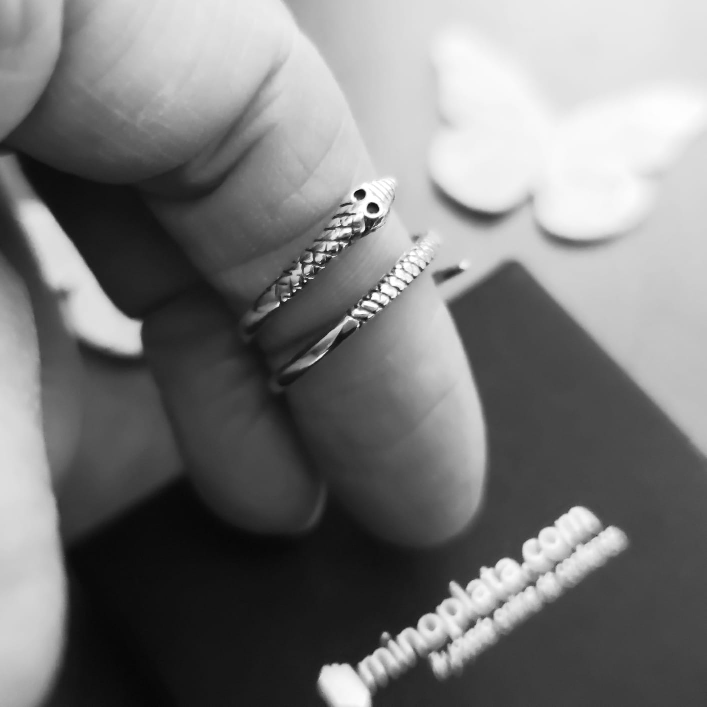 Anillo serpiente fina de Plata de ley vieja 3