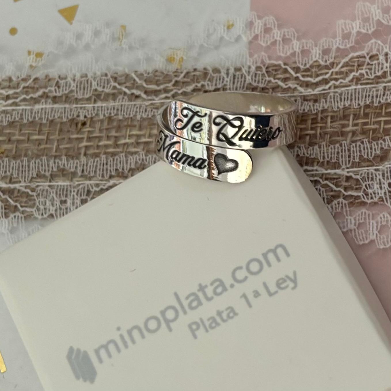 Anillo cruzado de Plata de ley Te quiero mamá 3