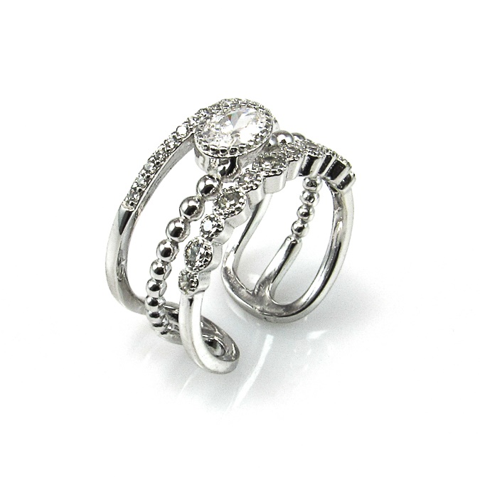 Anillo abierto triple de Plata rodiada con Circonitas para mujer