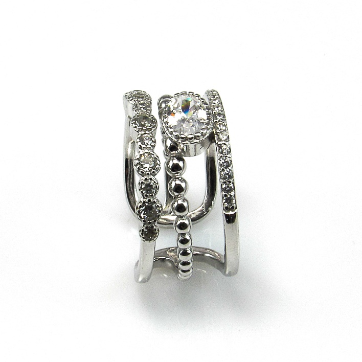 Anillo abierto triple de Plata rodiada con Circonitas para mujer 1