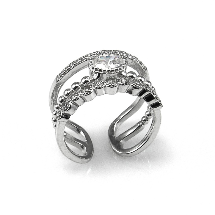 Anillo abierto triple de Plata rodiada con Circonitas para mujer 2
