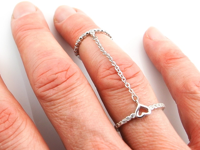 Anillo doble de Plata y circonitas con corazón 3