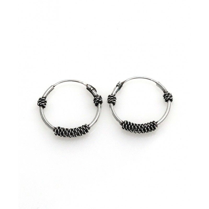 Pendientes aros bali 15 Mm. de Plata de ley envejecida