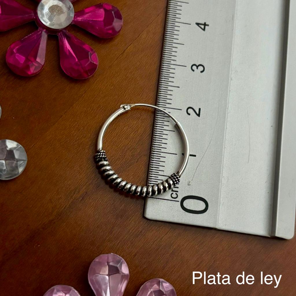 Pendientes Aros bali 20mm de Plata de ley envejecida