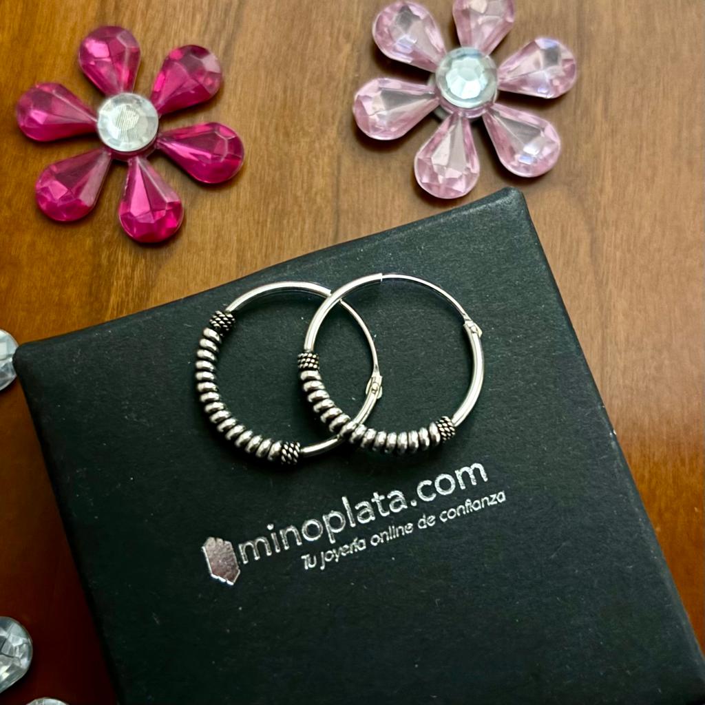 Pendientes Aros bali 20mm de Plata de ley envejecida 1