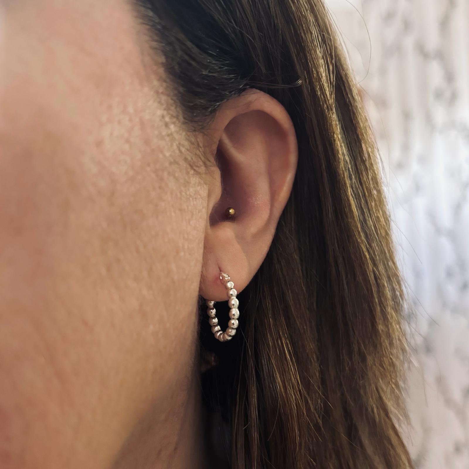 Pendientes Aros 18mm bolitas de Plata de ley 925 3