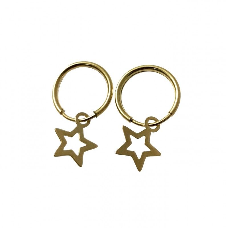 Pendientes Aros 13 Mm. de Plata dorada con estrella colgante