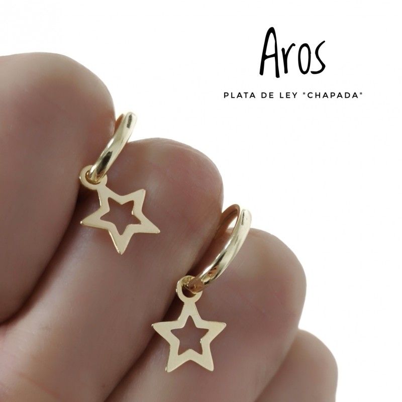 Pendientes Aros 13 Mm. de Plata dorada con estrella colgante 1