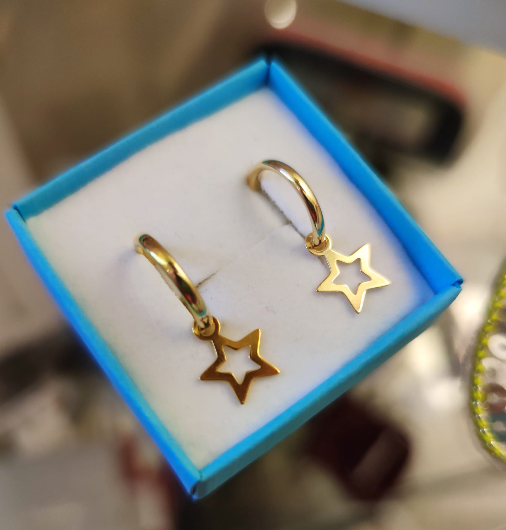 Pendientes Aros 13 Mm. de Plata dorada con estrella colgante 2