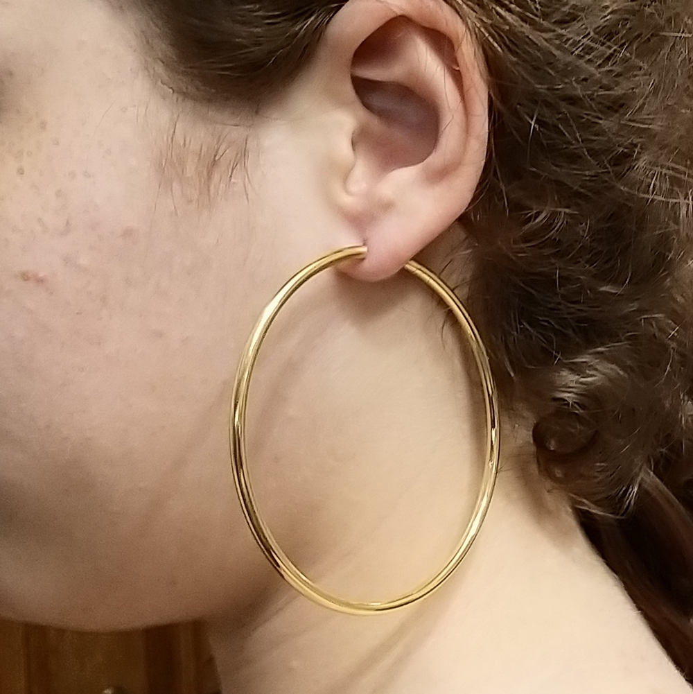 Pendientes Aro ancho de Plata de ley chapada dorado 70 Mm. 1