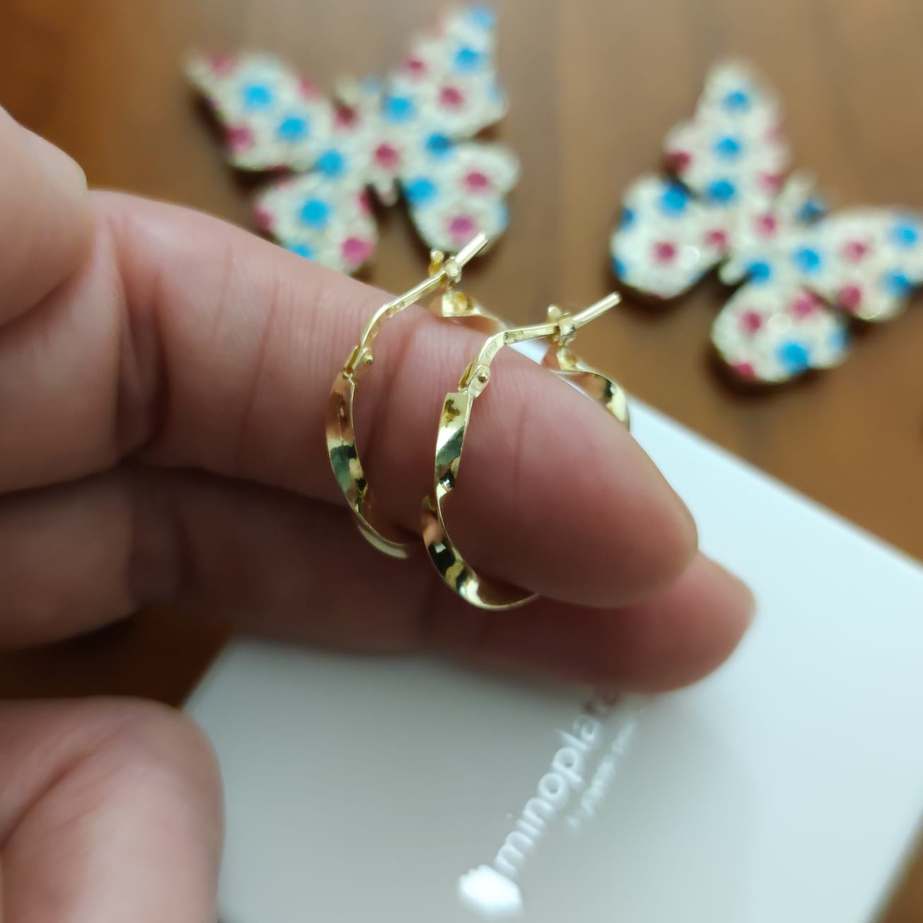Pendientes Aro reliado 21mm de Plata de ley chapada en Oro 3