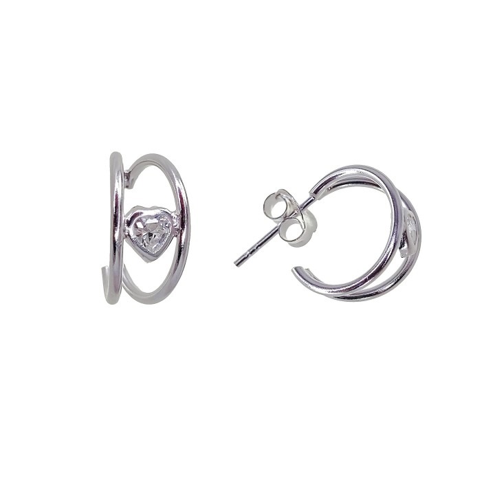 Pendientes aros corazón con Circonita de Plata de ley 925