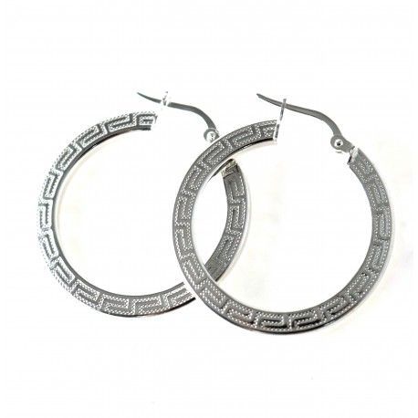 Pendientes Aros de Plata de ley con greca 25 Mm.