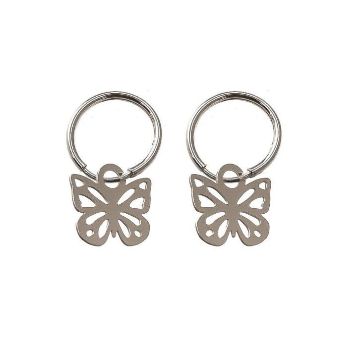 Pendientes Aro 14mm de Plata de ley con Mariposa colgante