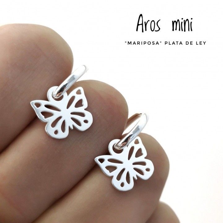 Pendientes Aro 14mm de Plata de ley con Mariposa colgante 2
