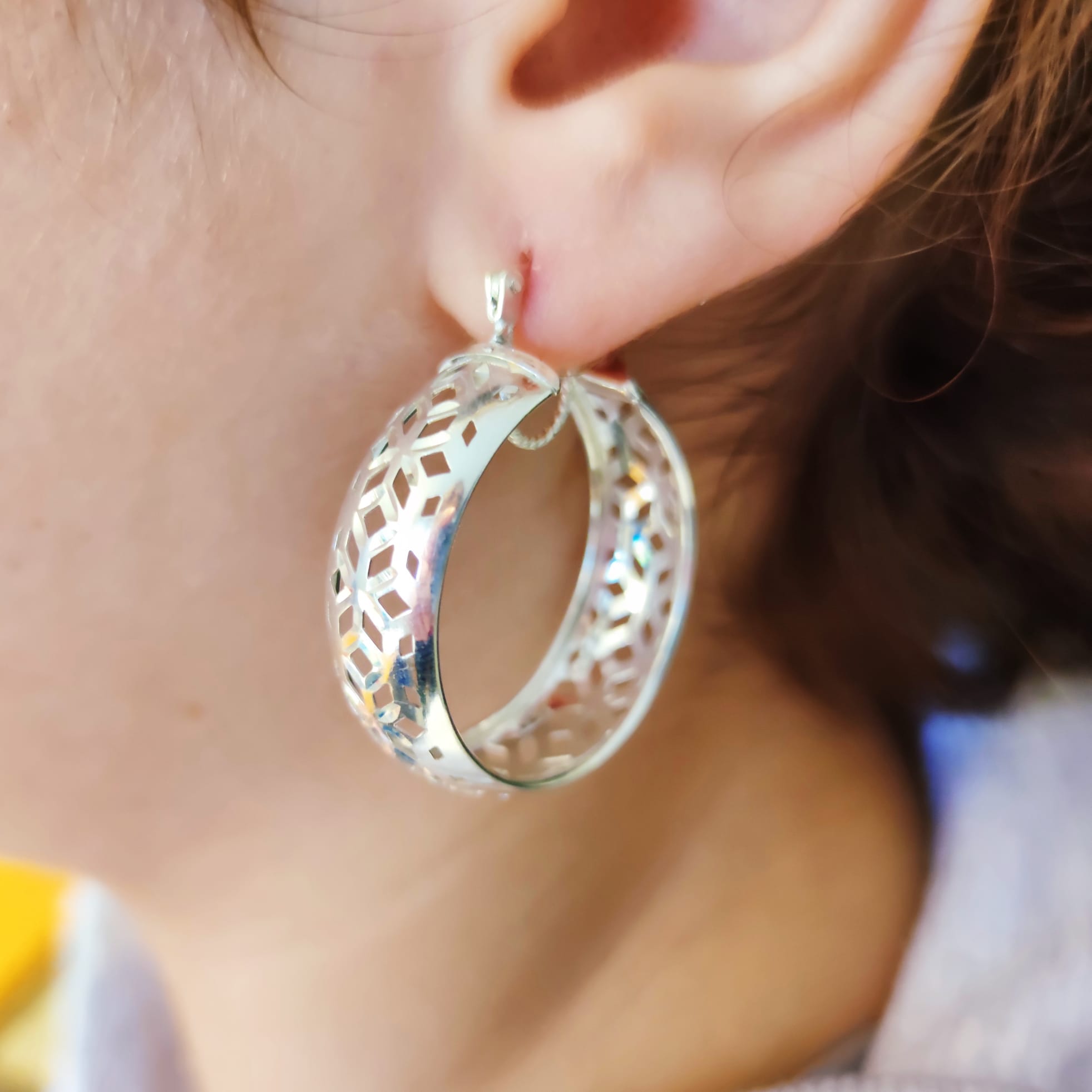 Pendientes aro tallado moruno de Plata de ley 30 Mm. 2