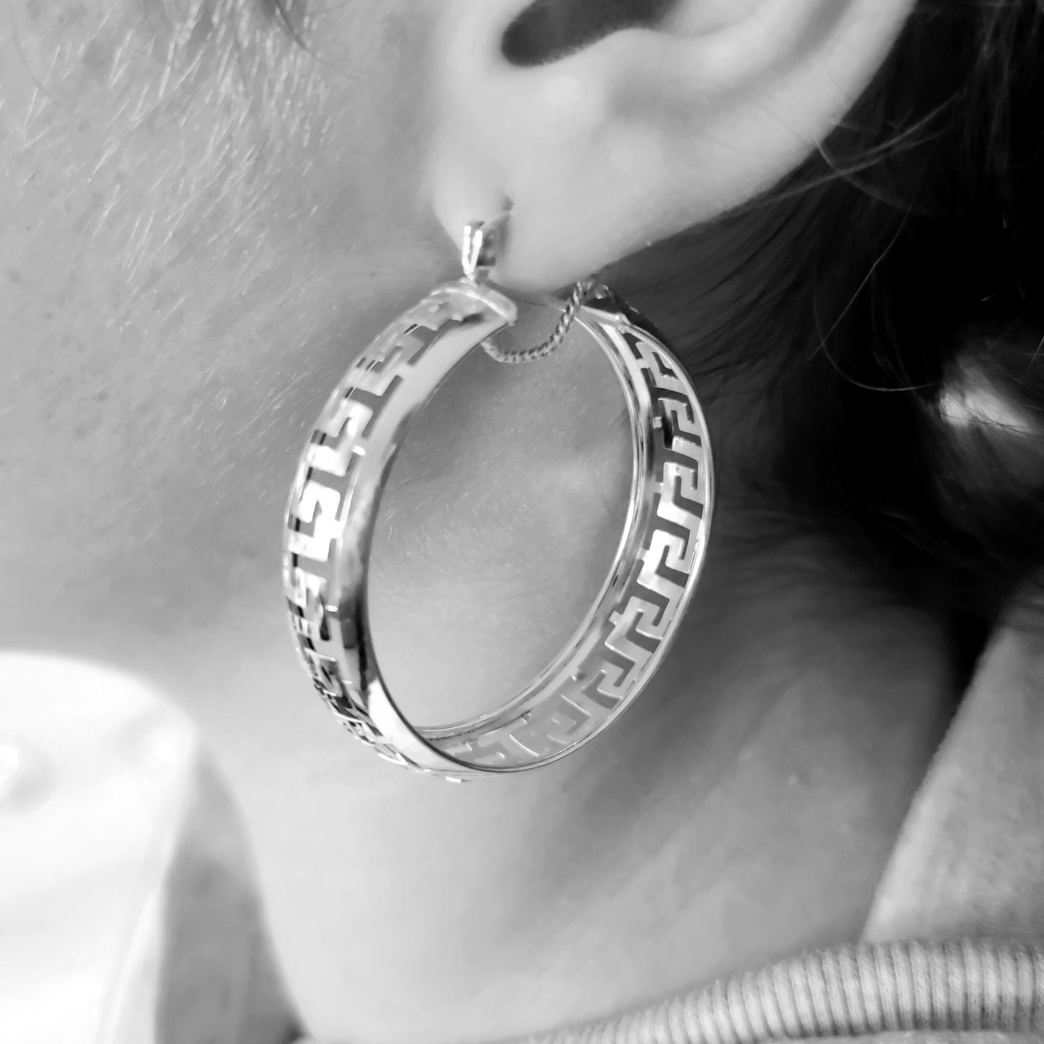 Pendientes aro moruno con greca de Plata de ley 40 Mm. 2