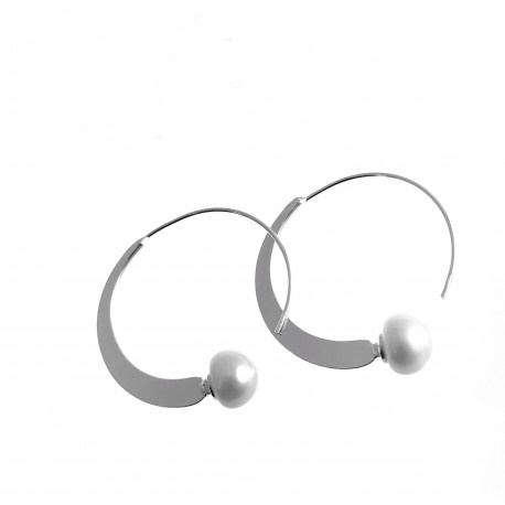 Pendientes Aros de Plata de ley con Perla cultivada 32 Mm.