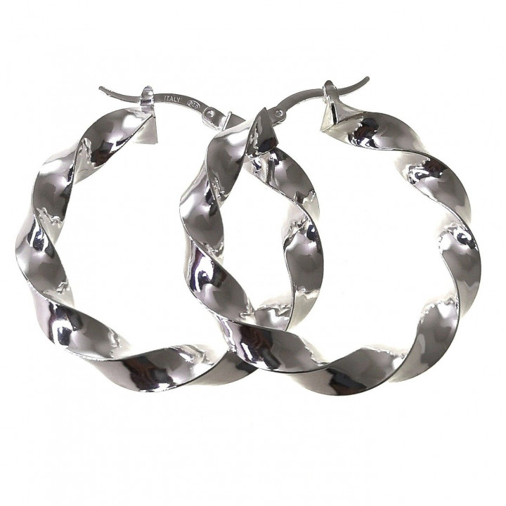 Pendientes Aros rizados gordos 25mm de Plata de ley 925