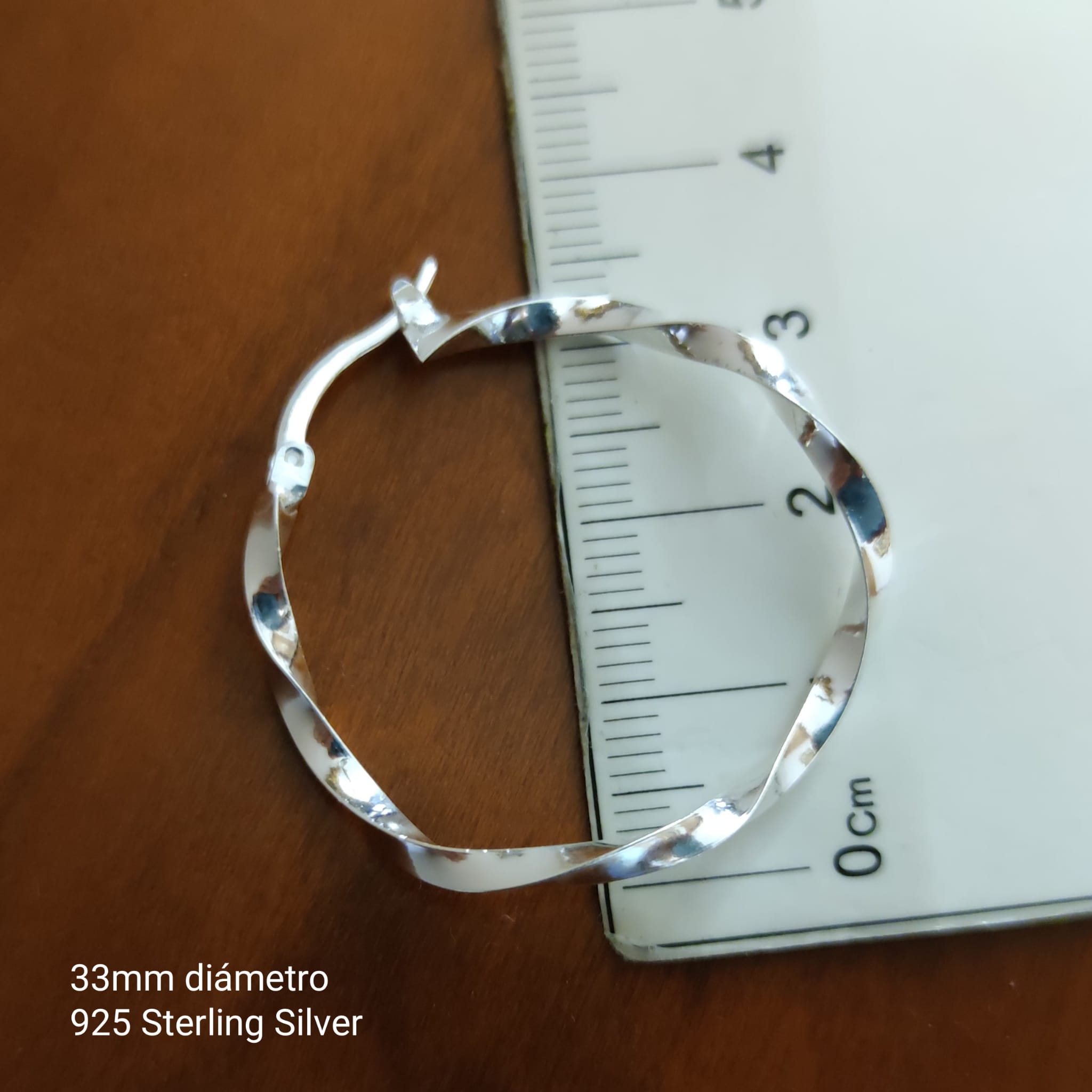 Pendientes Aros reliados de Plata de ley 33 mm 4