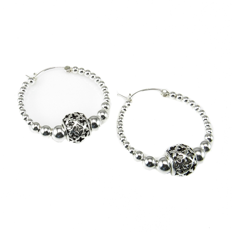 Aros de bolas de Plata de ley para mujer 35 Mm