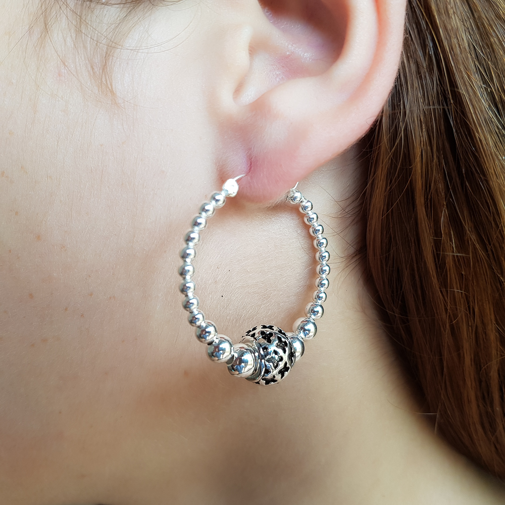 Aros de bolas de Plata de ley para mujer 35 Mm 1
