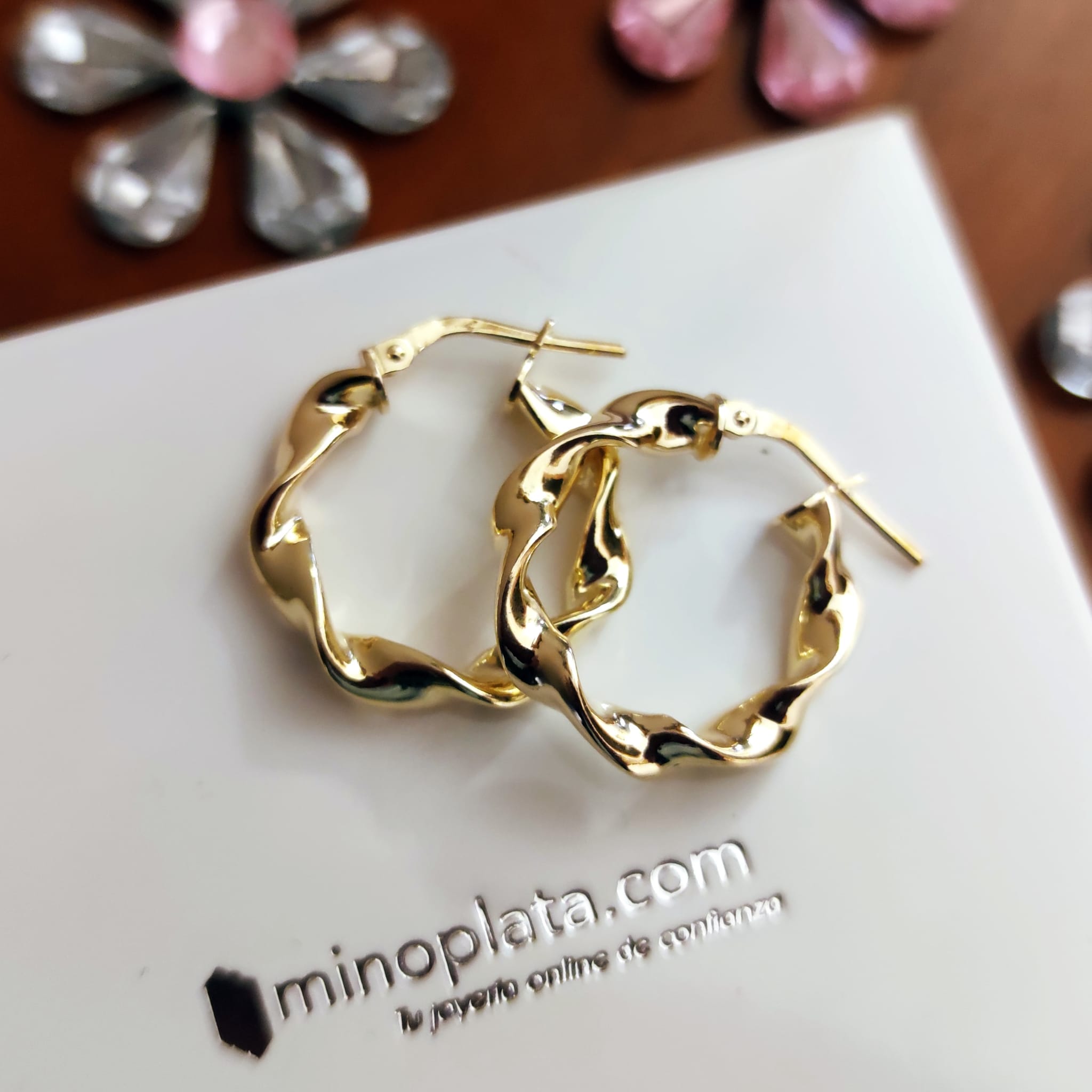 Aros reliados de Plata de ley chapada en Oro 20mm 3