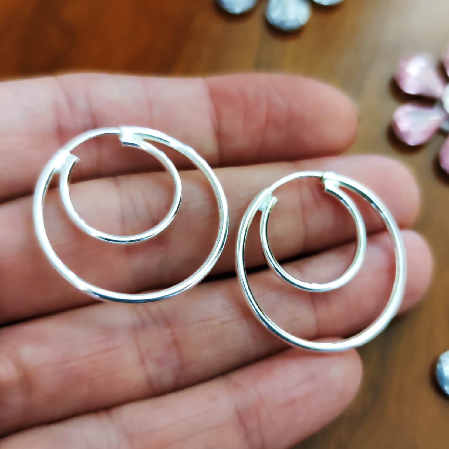 Pendientes de Aro doble 27 Mm. y 17 Mm. en Plata de ley 4