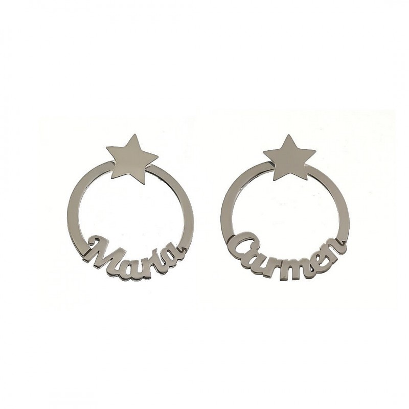 Pendientes aros estrella y personalizados nombres de Plata