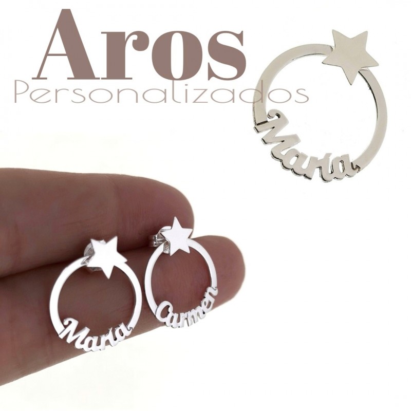 Pendientes aros estrella y personalizados nombres de Plata 1