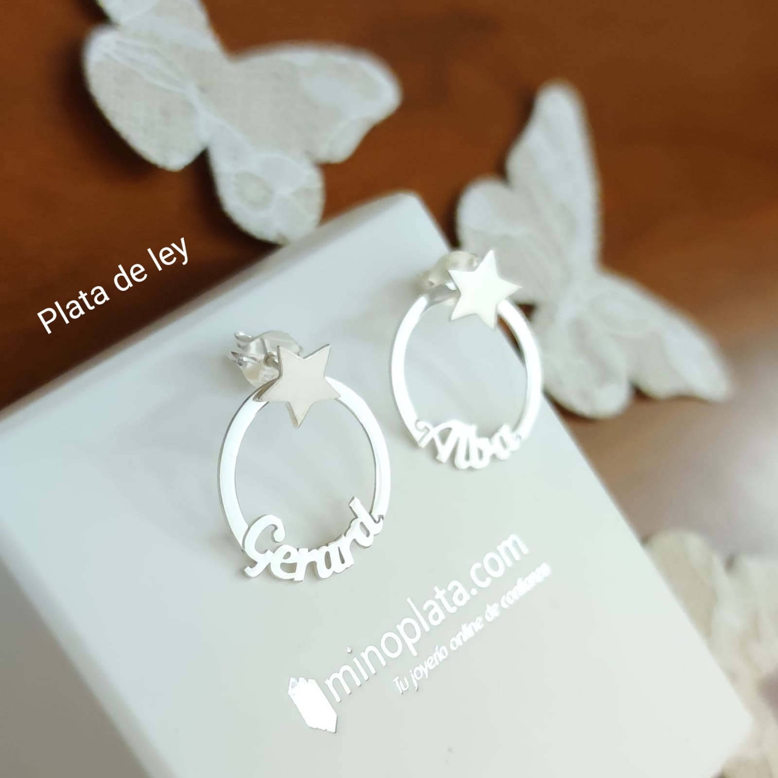 Pendientes aros estrella y personalizados nombres de Plata 2